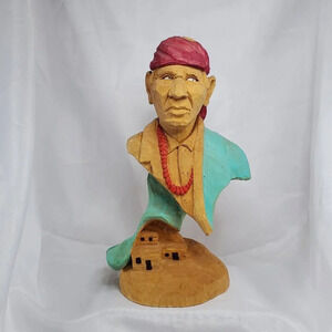 Handcrafted Wood Native American Indian Bust Southwestern Wooden 11 Inches